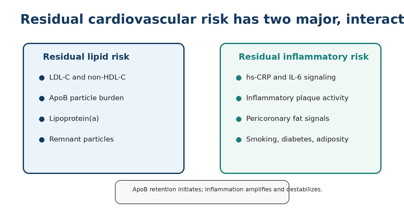 Figure 2. Residual lipid risk and residual inflammatory risk are overlapping, potentially modifiable dimensions of risk. Original ElevatedCholesterol.com figure.